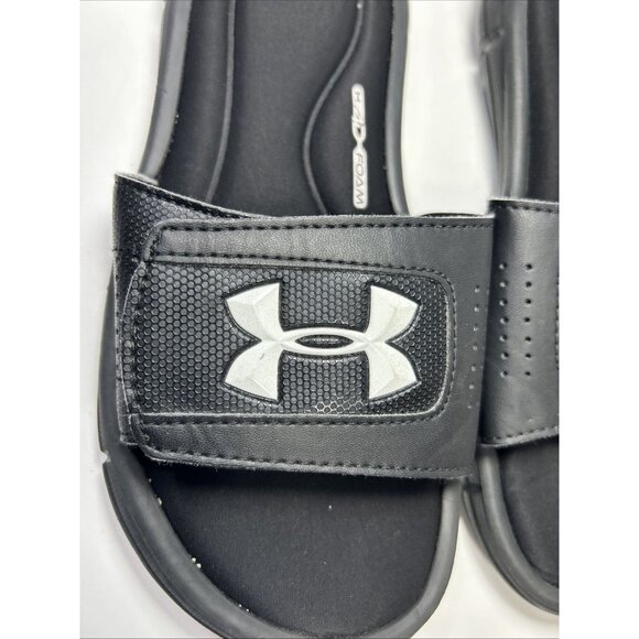 Under Armour 4D Foam Slide Sandals Black Youth Boys Size 4Y Adjustable Hook Loop - Picture 4 of 7